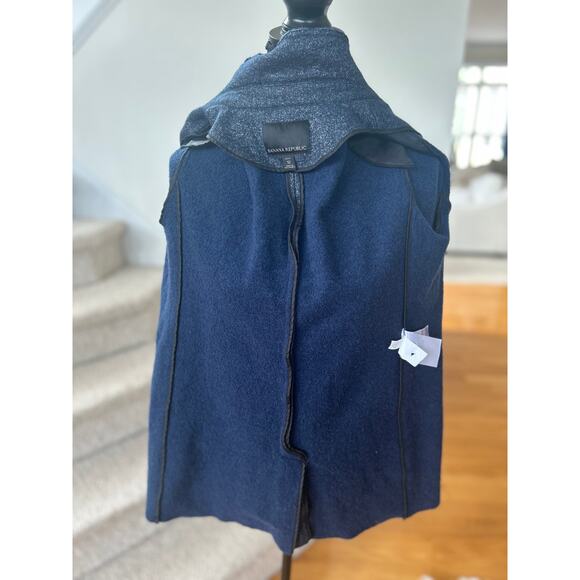 Banana Republic Navy Marled Raw Hem Wool Blend Single Button Blazer - Picture 5 of 8